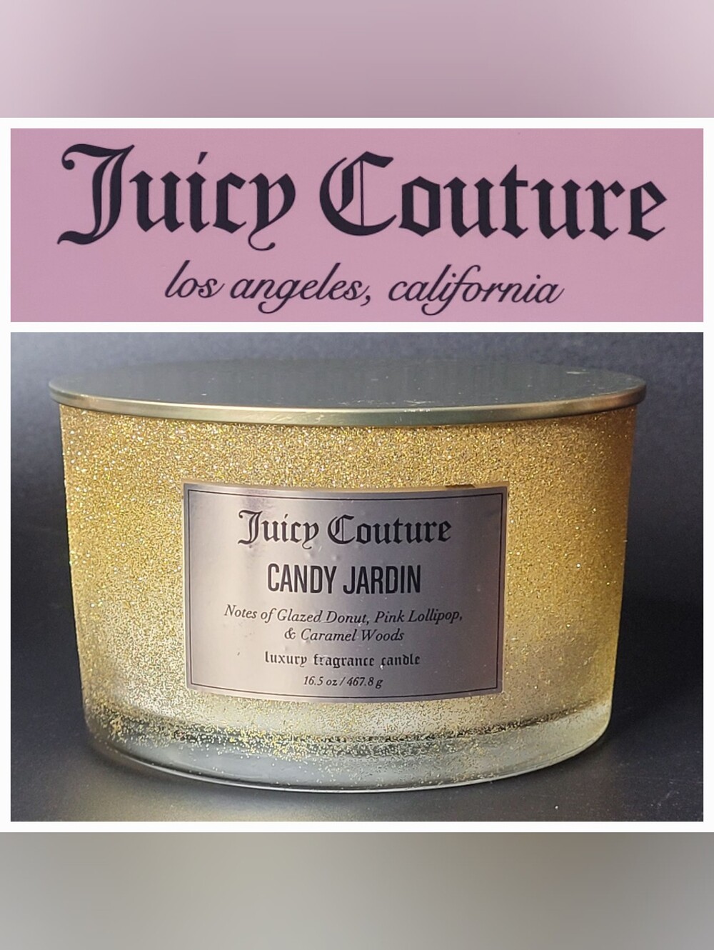 Juicy Couture CANDY JARDIN 16.5 oz 3 Wick Lux Candle Donut Lollipop Caramel NEW